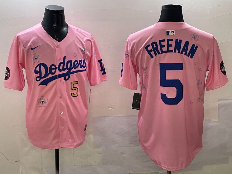 Men Los Angeles Dodgers 5 Freeman Pink Sakura Edition 2025 Nike MLB Jersey style 8